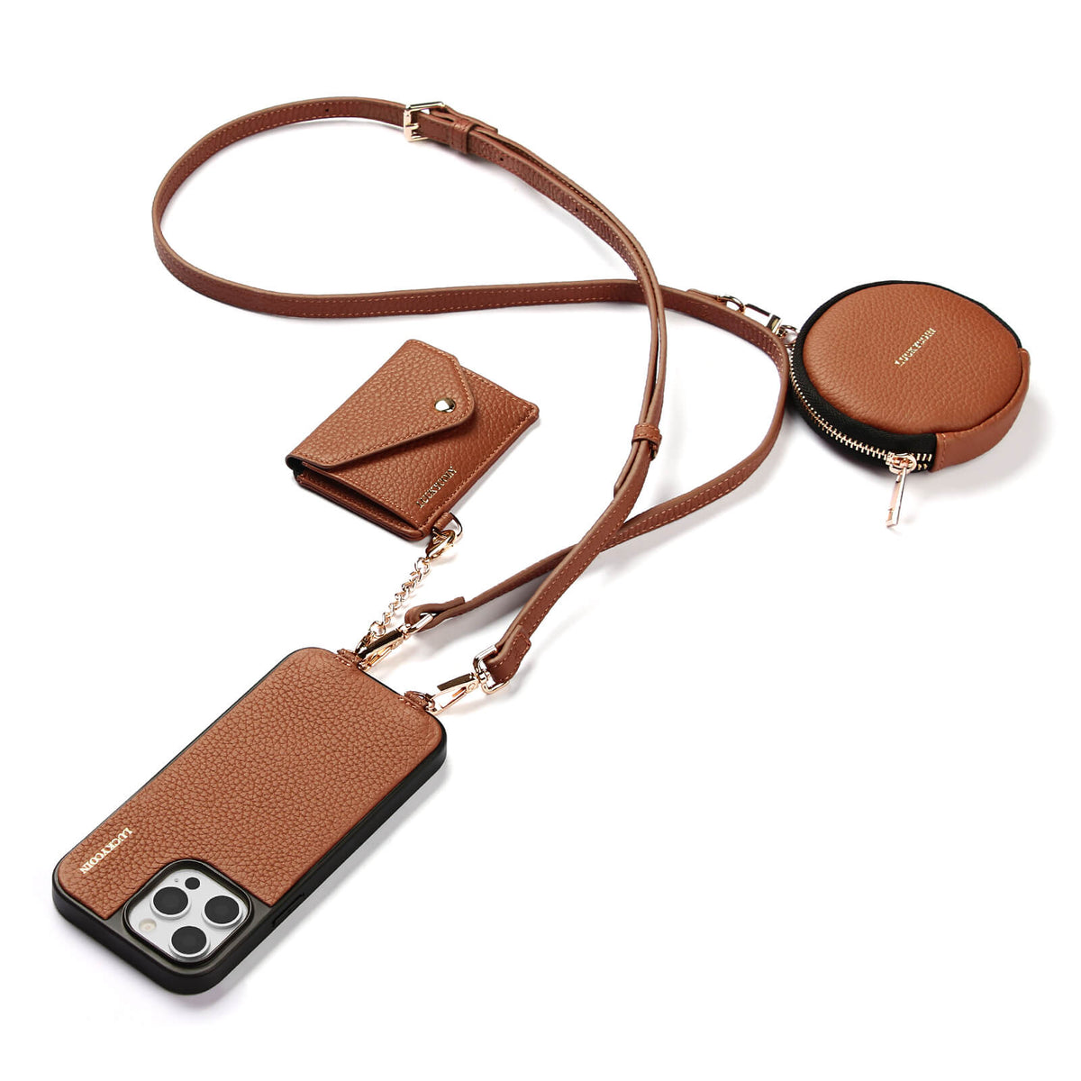 Detachable Crossbody Wallet Phone Case with Round Pouch | Cognac Brown