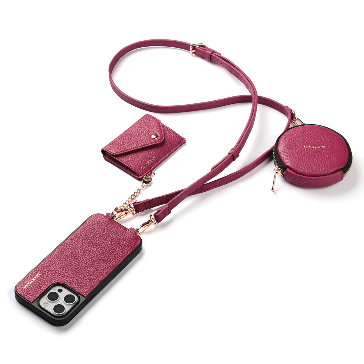 Detachable Crossbody Wallet Phone Case with Round Pouch | Rose Purple