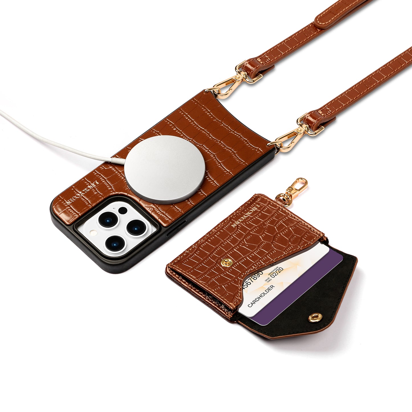Magnet Wallet Crossbody Phone Case | Brown Croc
