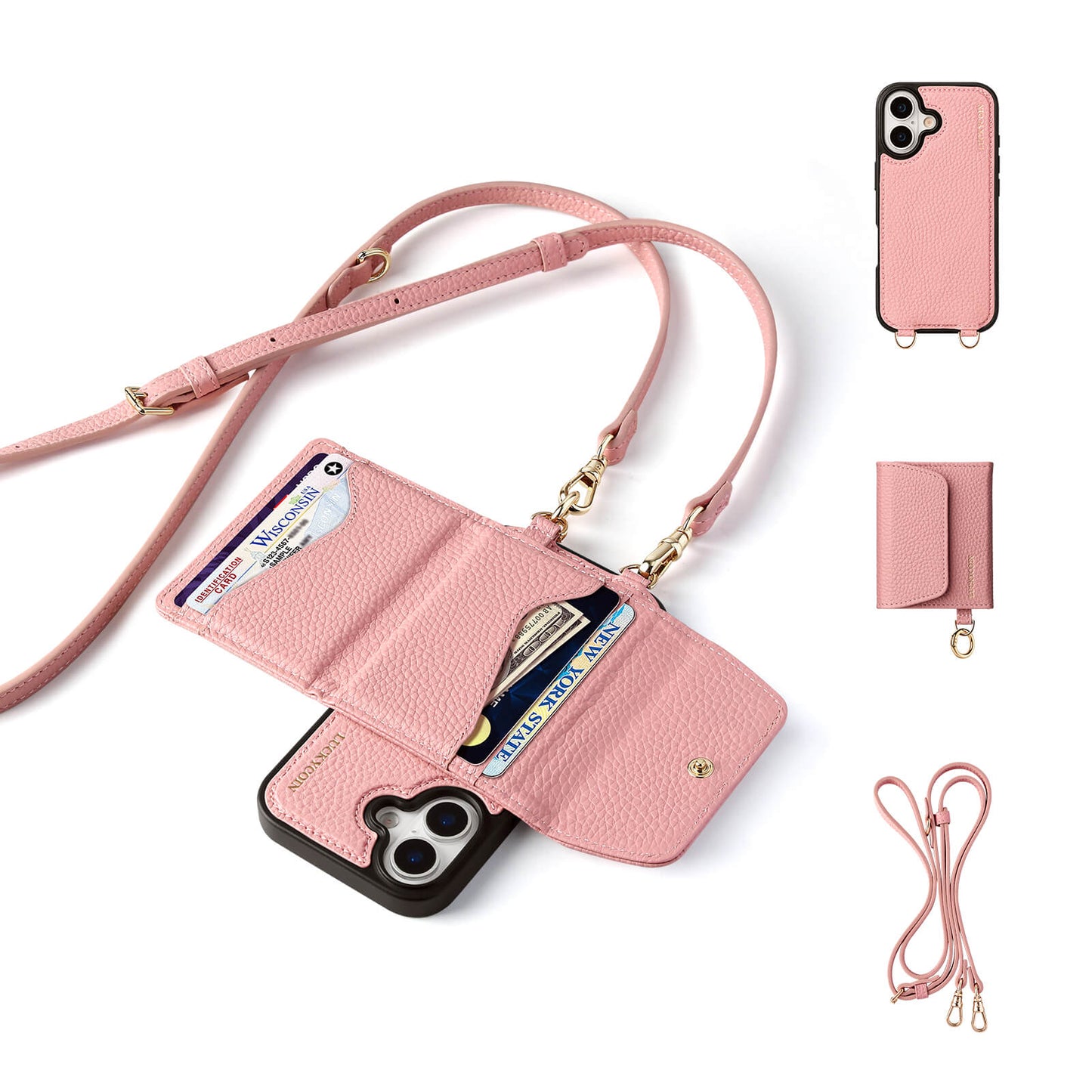 Detachable Flip Wallet Crossbody Phone Case | Pink