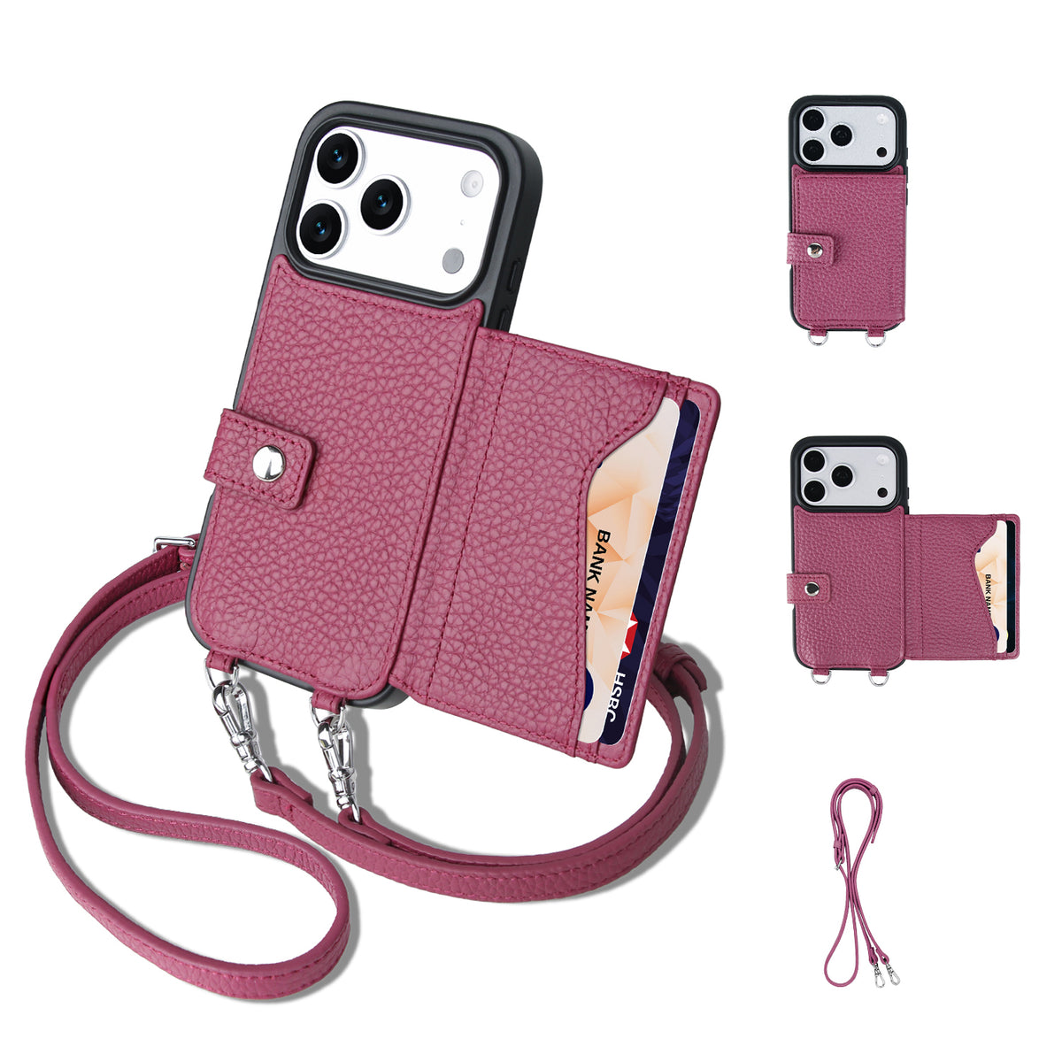 MagSafe Bifold Wallet Crossbody Case | Rose Purple