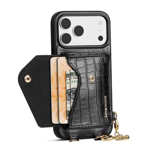 Detachable Crossbody Wallet Phone Case with Round Pouch | Black Croc