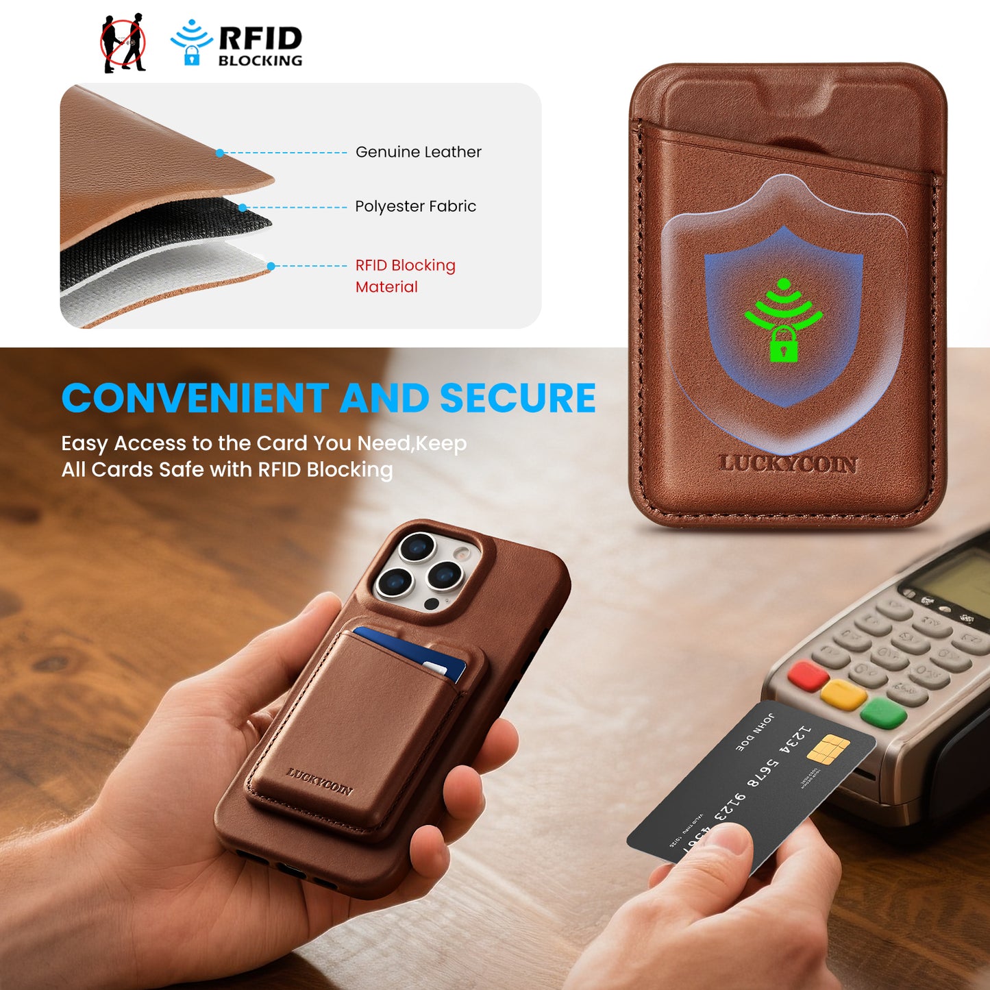 MAGNETIC LEATHER WALLET WITH CASE | DARK BROWM