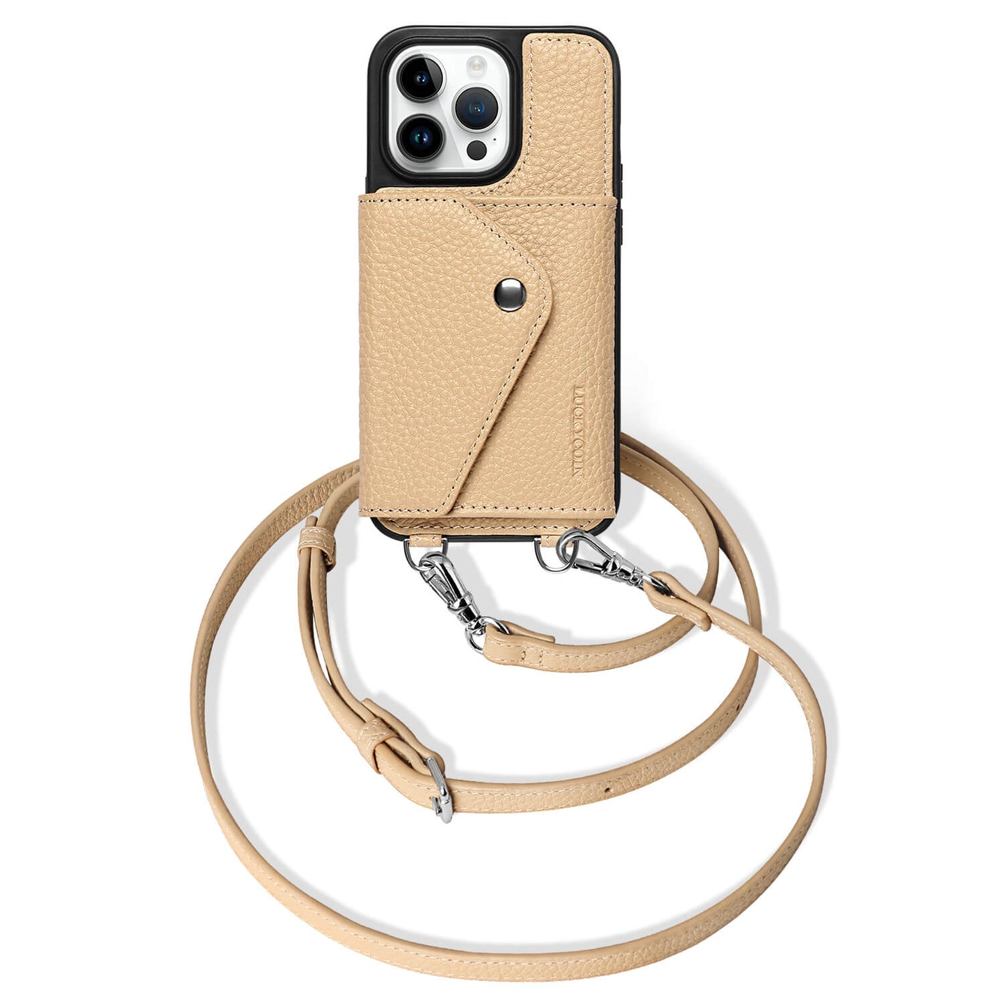 LUCKYCOIN beige leather crossbody wallet phone case for iPhone 14 Pro