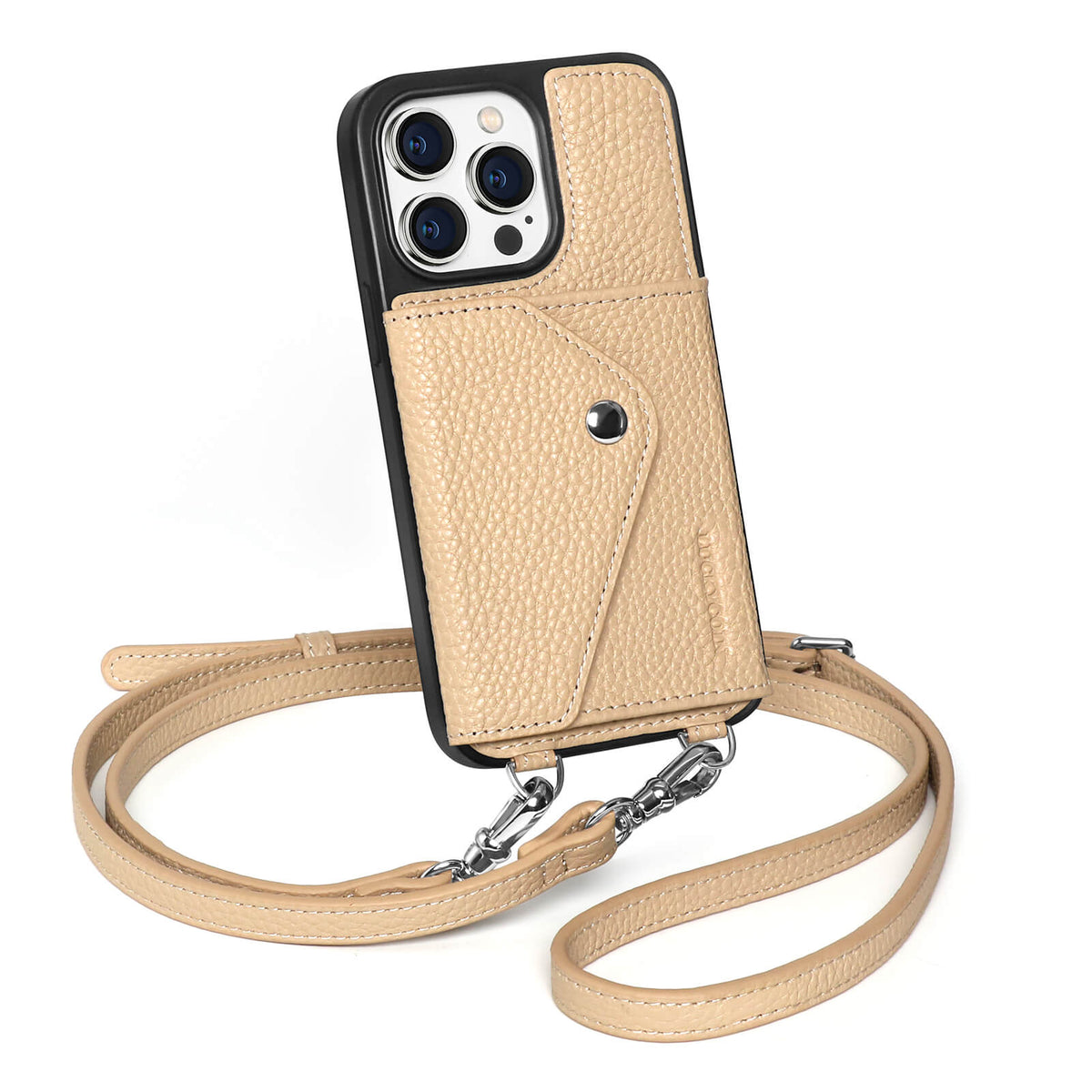 LUCKYCOIN beige leather crossbody wallet phone case for iPhone 14 Pro