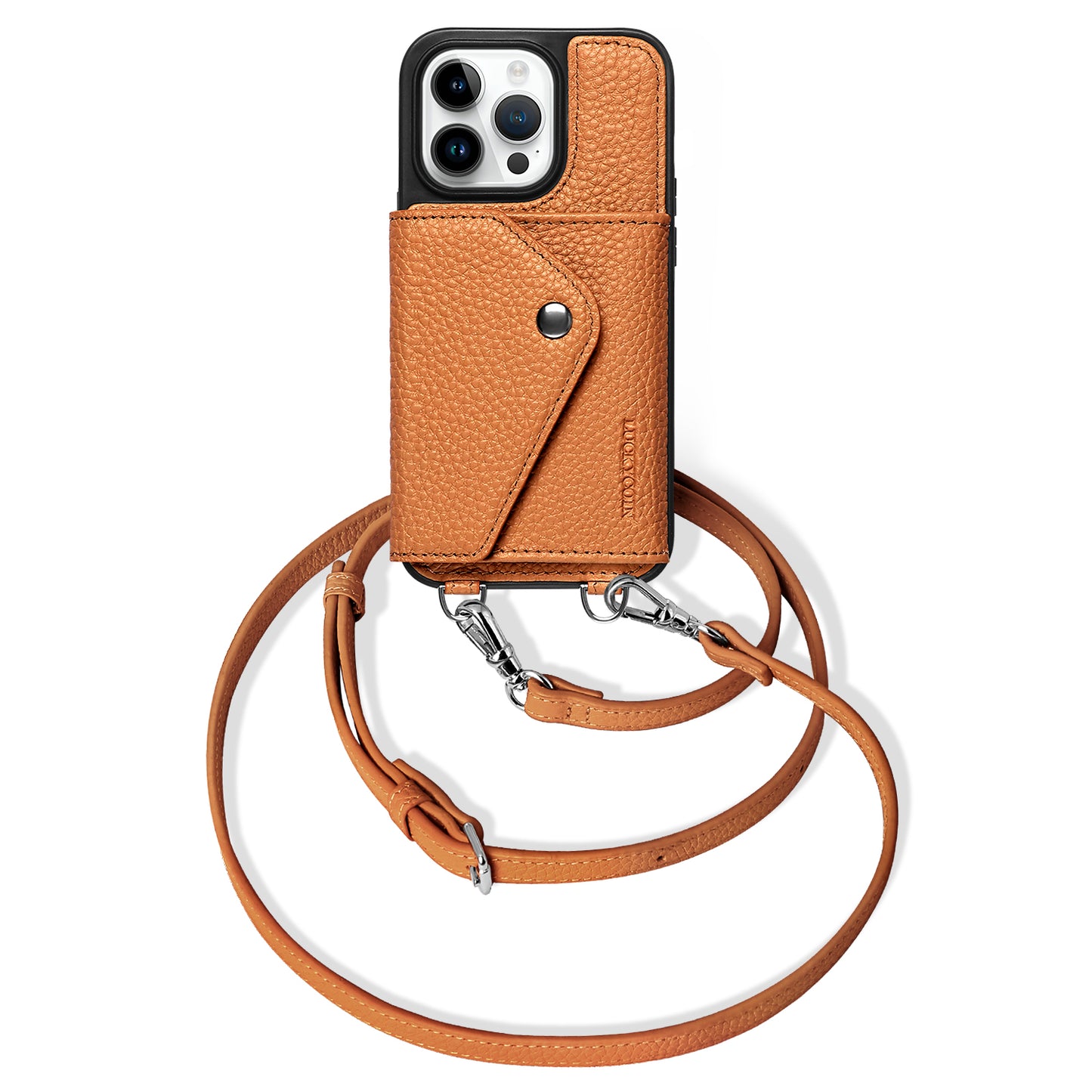 LUCKYCOIN brown leather crossbody wallet phone case for iPhone 14 Pro