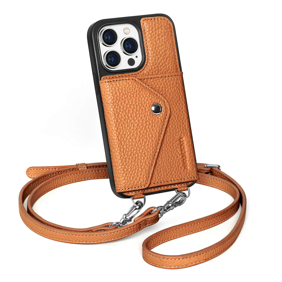 LUCKYCOIN brown leather crossbody wallet phone case for iPhone 14 Pro