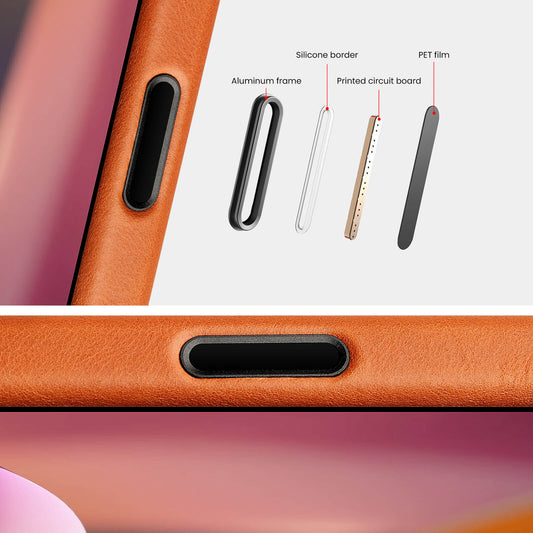 LUCKYCOIN full-grain leather MagSafe phone case with camera control button for iPhone