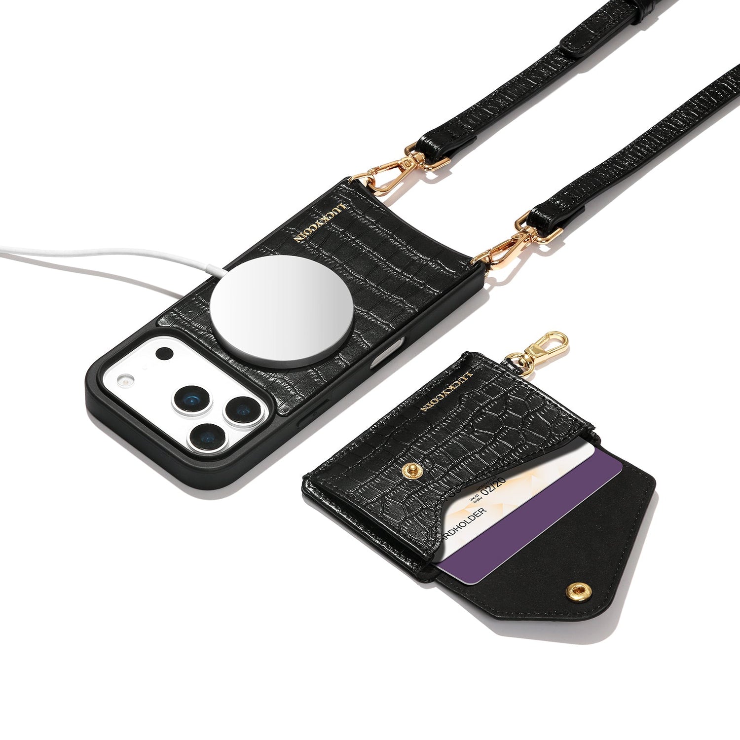 LUCKYCOIN leather iPhone crossbody cases with wallet and strap