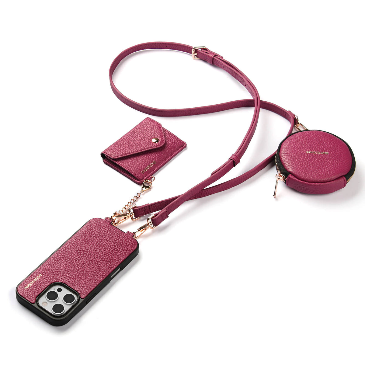 Detachable Crossbody Wallet Phone Case with Round Pouch | Rose Purple