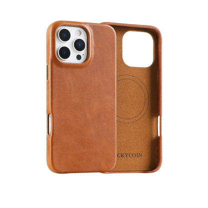 LUCKYCOIN full-grain leather MagSafe phone case with camera control button for iPhone series10