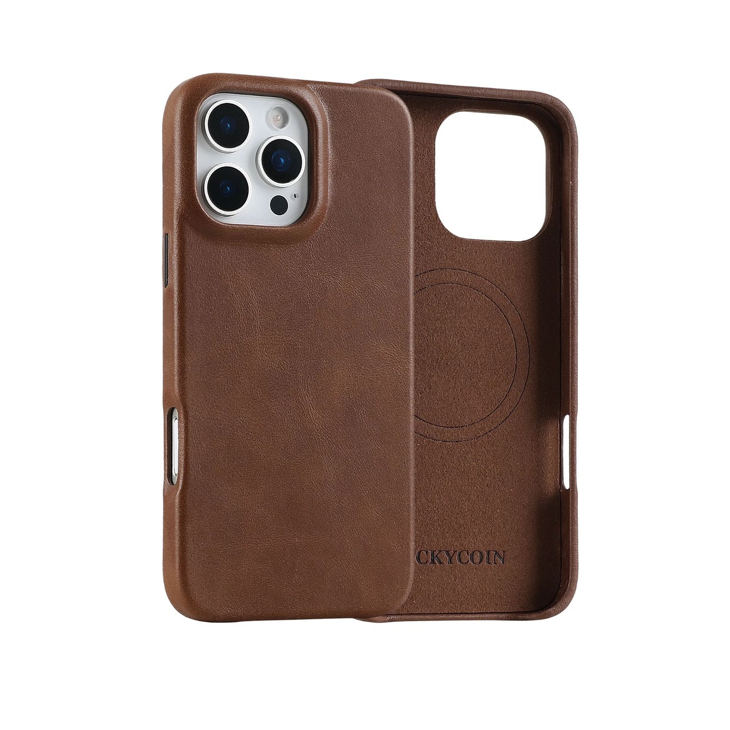 LUCKYCOIN full-grain leather MagSafe phone case with camera control button for iPhone series14