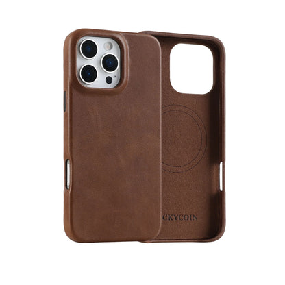 LUCKYCOIN full-grain leather MagSafe phone case with camera control button for iPhone series14