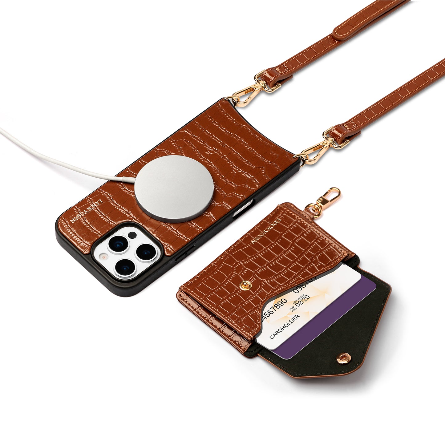 Magnet Wallet Crossbody Phone Case | Brown Croc