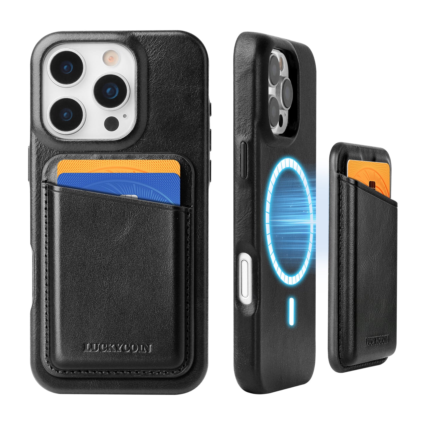 MAGNETIC LEATHER WALLET WITH CASE | BLACK