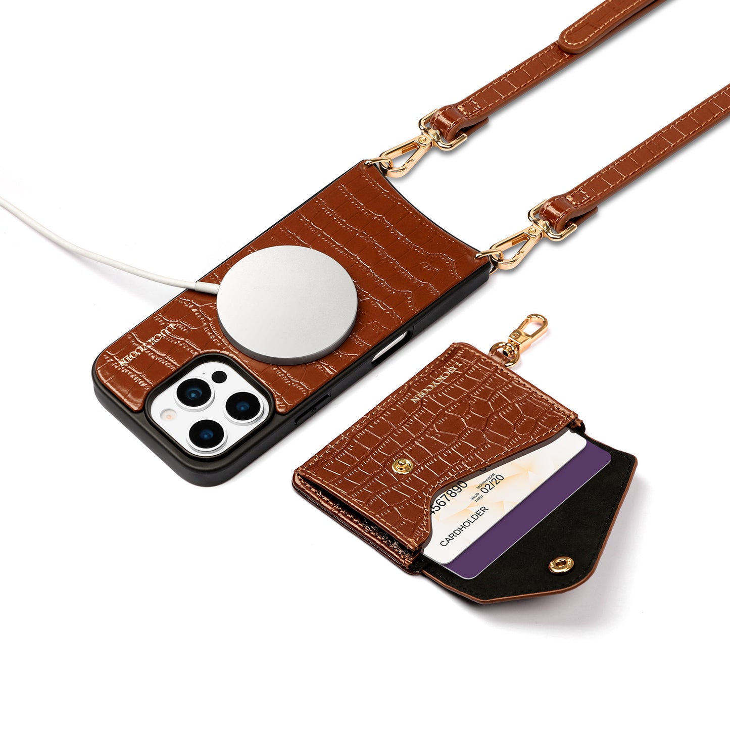 Magnet Wallet Crossbody Phone Case | Brown Croc