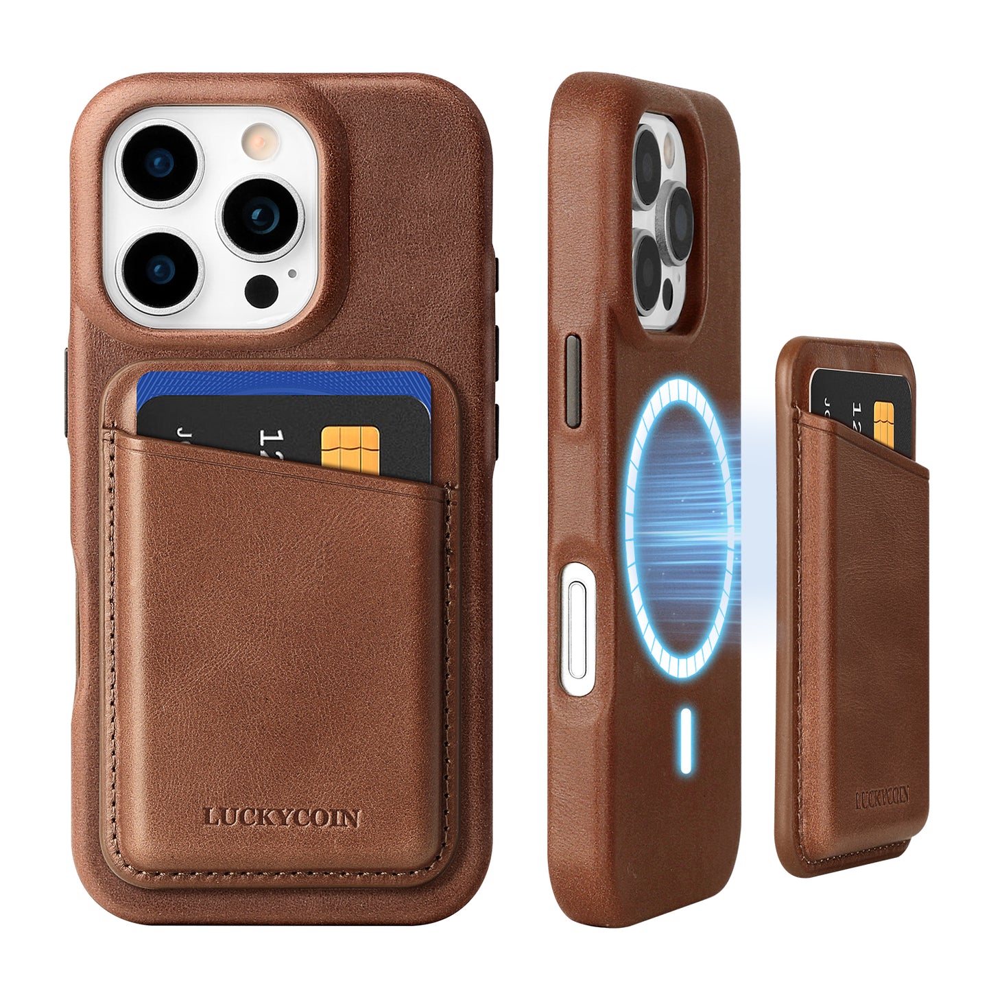 MAGNETIC LEATHER WALLET WITH CASE | DARK BROWM