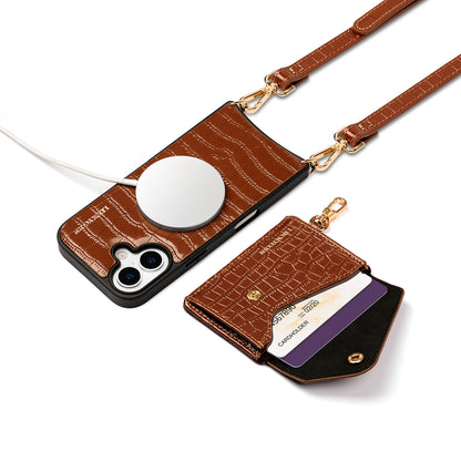 Magnet Wallet Crossbody Phone Case | Brown Croc
