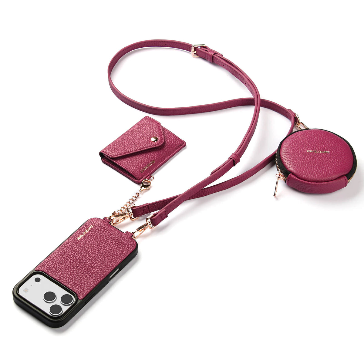 Detachable Crossbody Wallet Phone Case with Round Pouch | Rose Purple