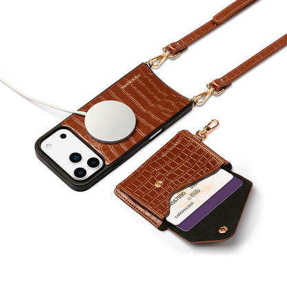 Magnet Wallet Crossbody Phone Case | Brown Croc