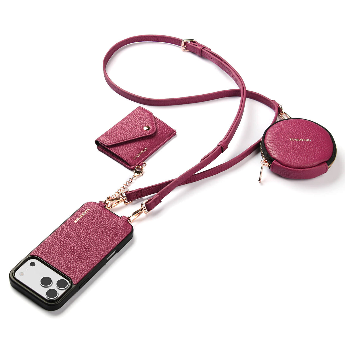 Detachable Crossbody Wallet Phone Case with Round Pouch | Rose Purple