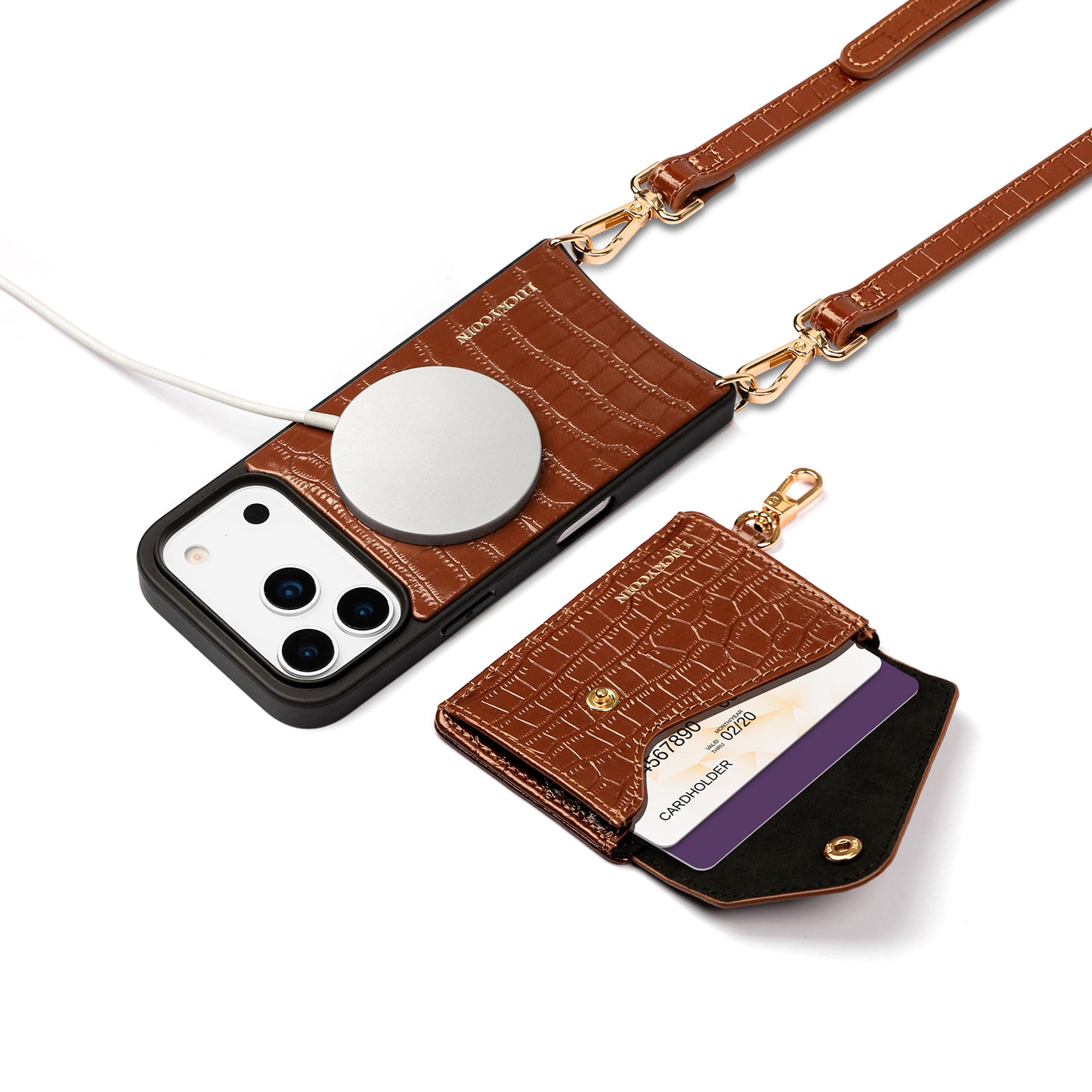 Magnet Wallet Crossbody Phone Case | Brown Croc