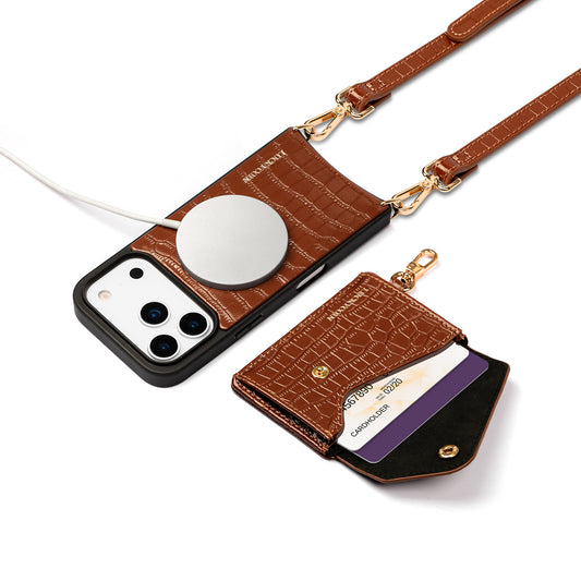 Magnet Wallet Crossbody Phone Case | Brown Croc
