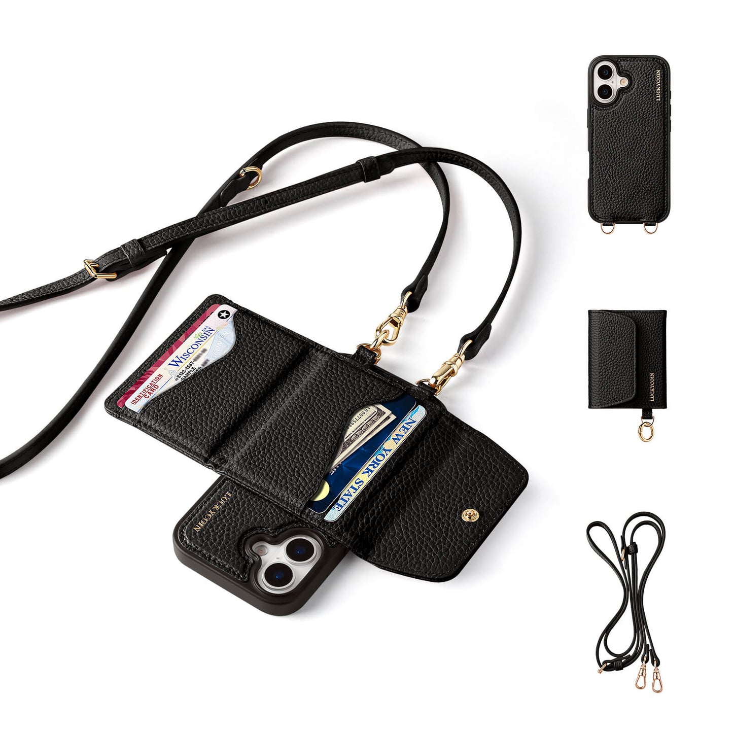 Detachable Flip Wallet Crossbody Phone Case | Black
