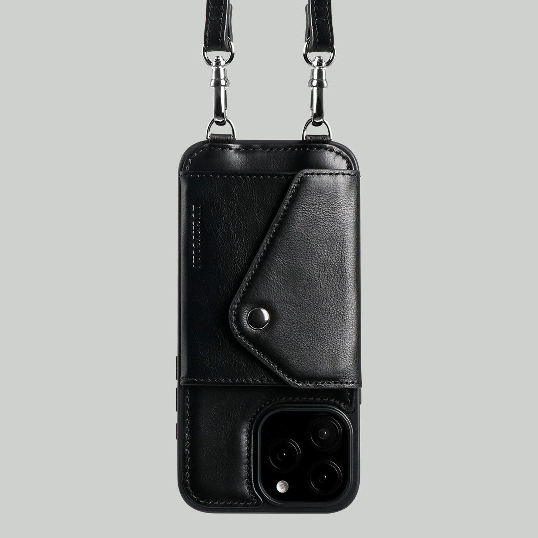 iPhone Crossbody Wallet Case | Black Vintage | LUCKYCOIN