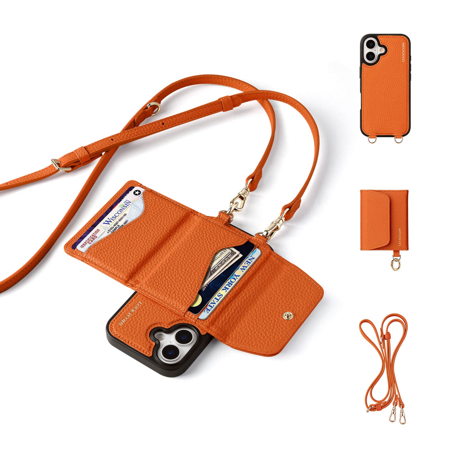 Detachable Flip Wallet Crossbody Phone Case | Orange