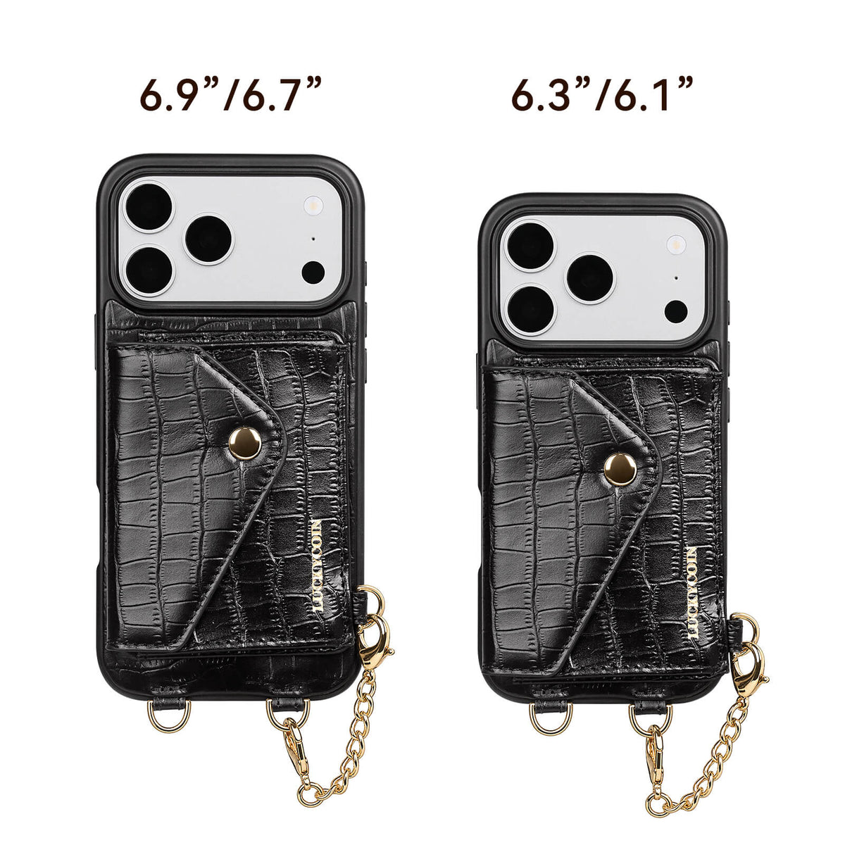 Detachable Crossbody Wallet Phone Case with Round Pouch | Black Croc