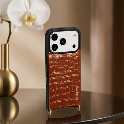 Magnet Wallet Crossbody Phone Case | Brown Croc