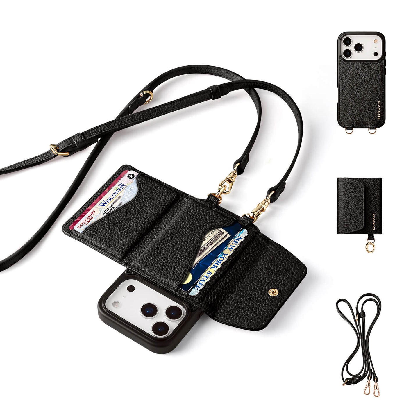 Detachable Flip Wallet Crossbody Phone Case | Black