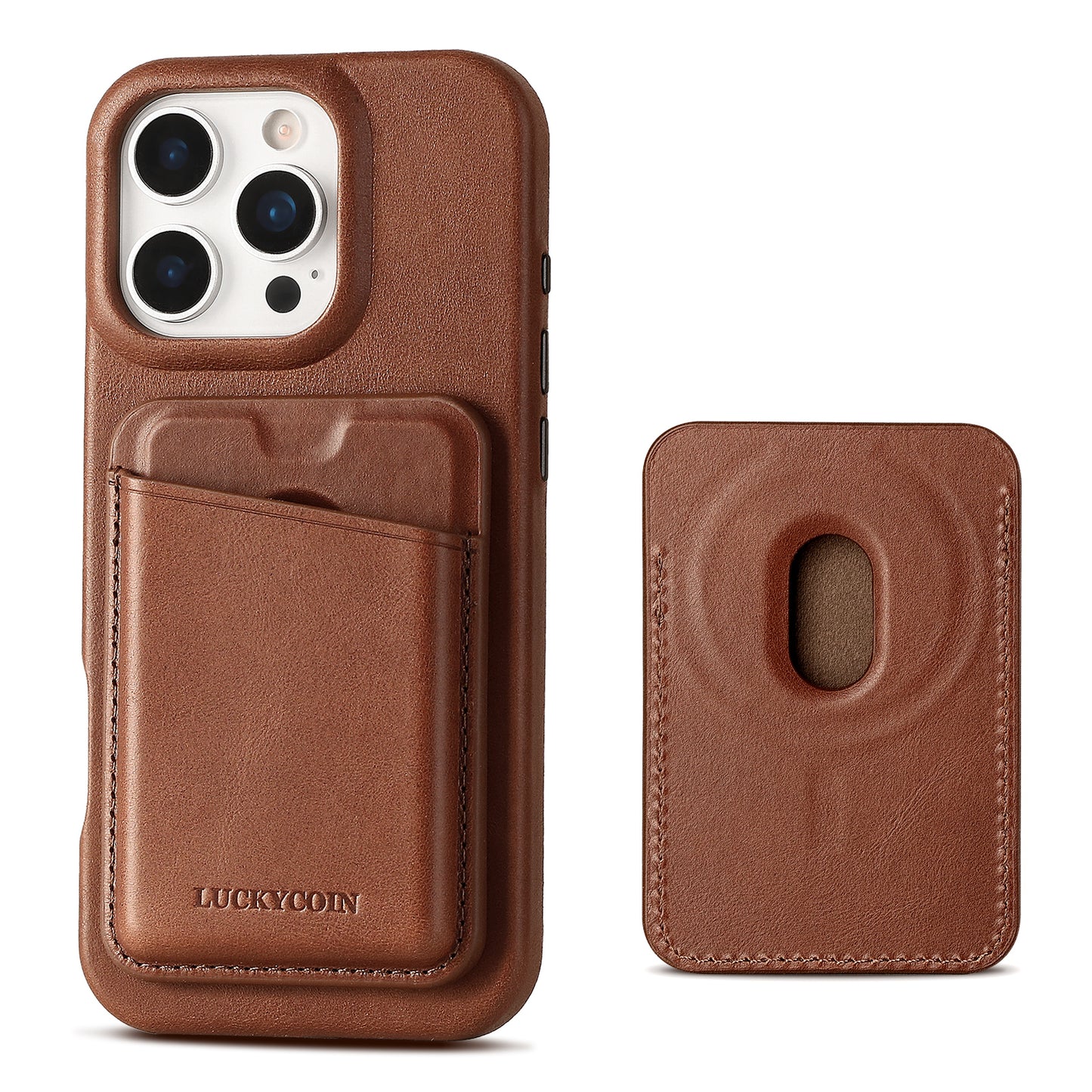 MAGNETIC LEATHER WALLET WITH CASE | DARK BROWM