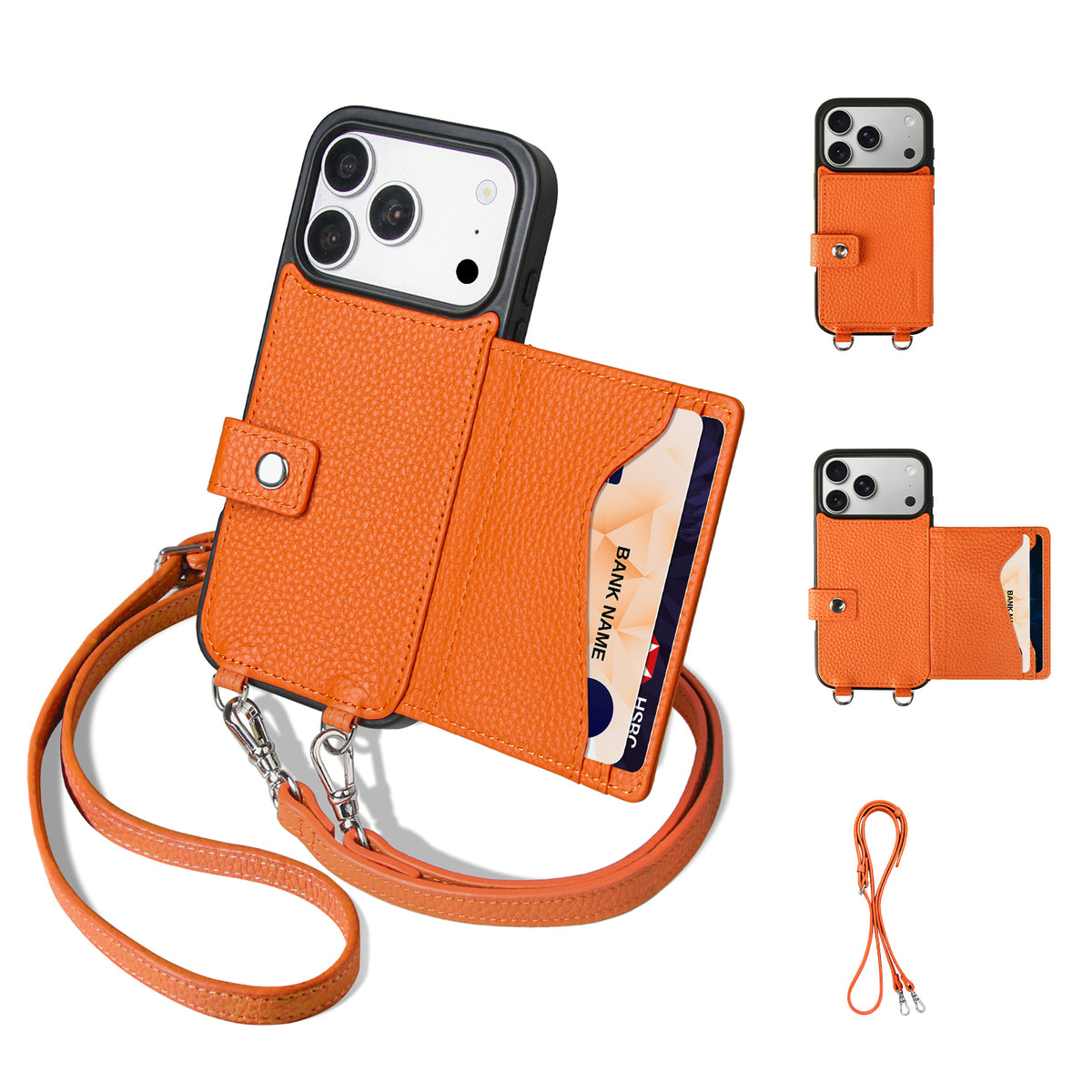 MagSafe Bifold Wallet Crossbody Case | Orange