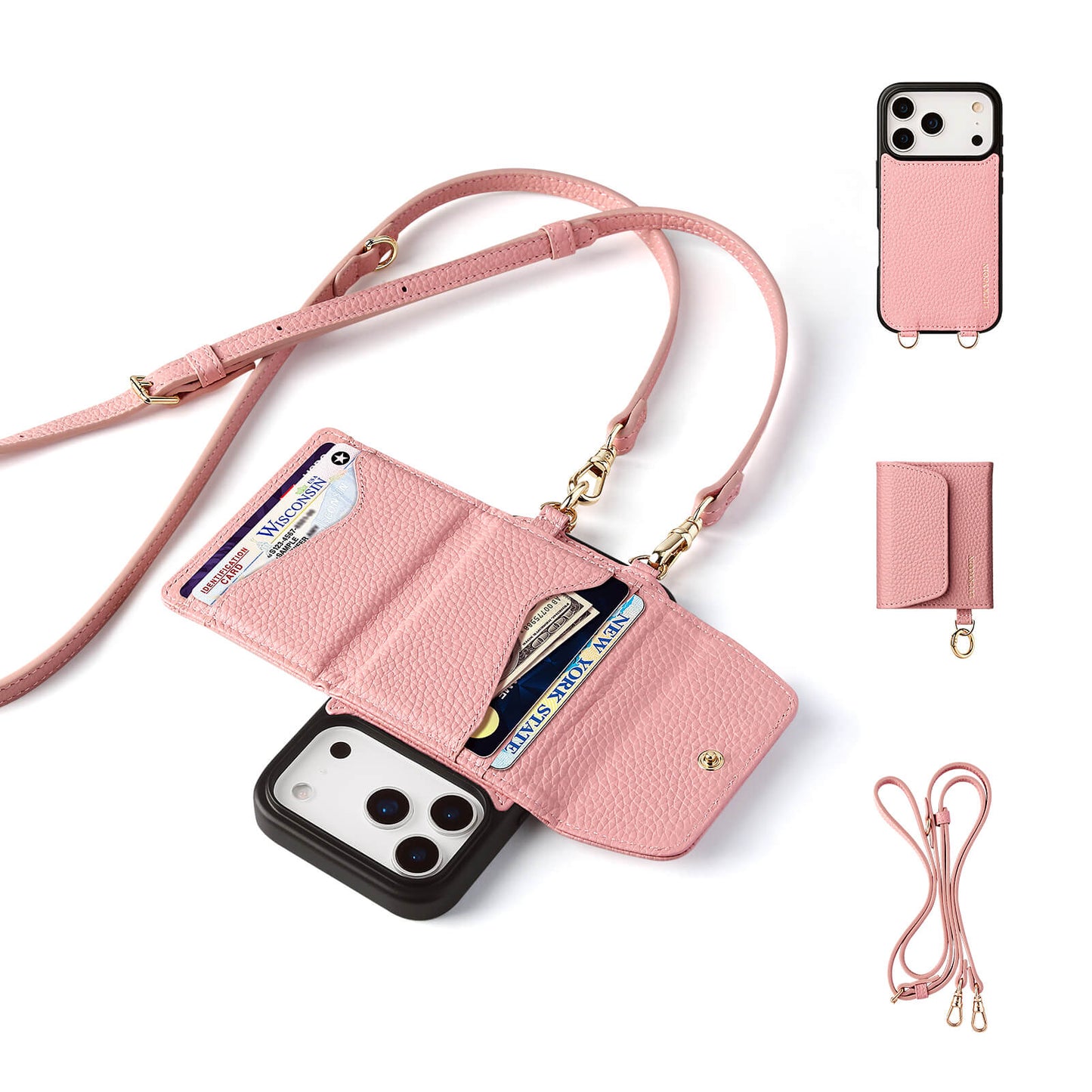 Detachable Flip Wallet Crossbody Phone Case | Pink