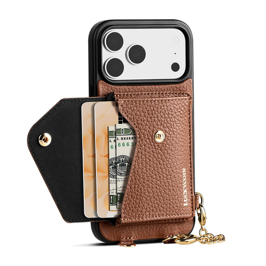 Detachable Crossbody Wallet Phone Case with Round Pouch | Cognac Brown