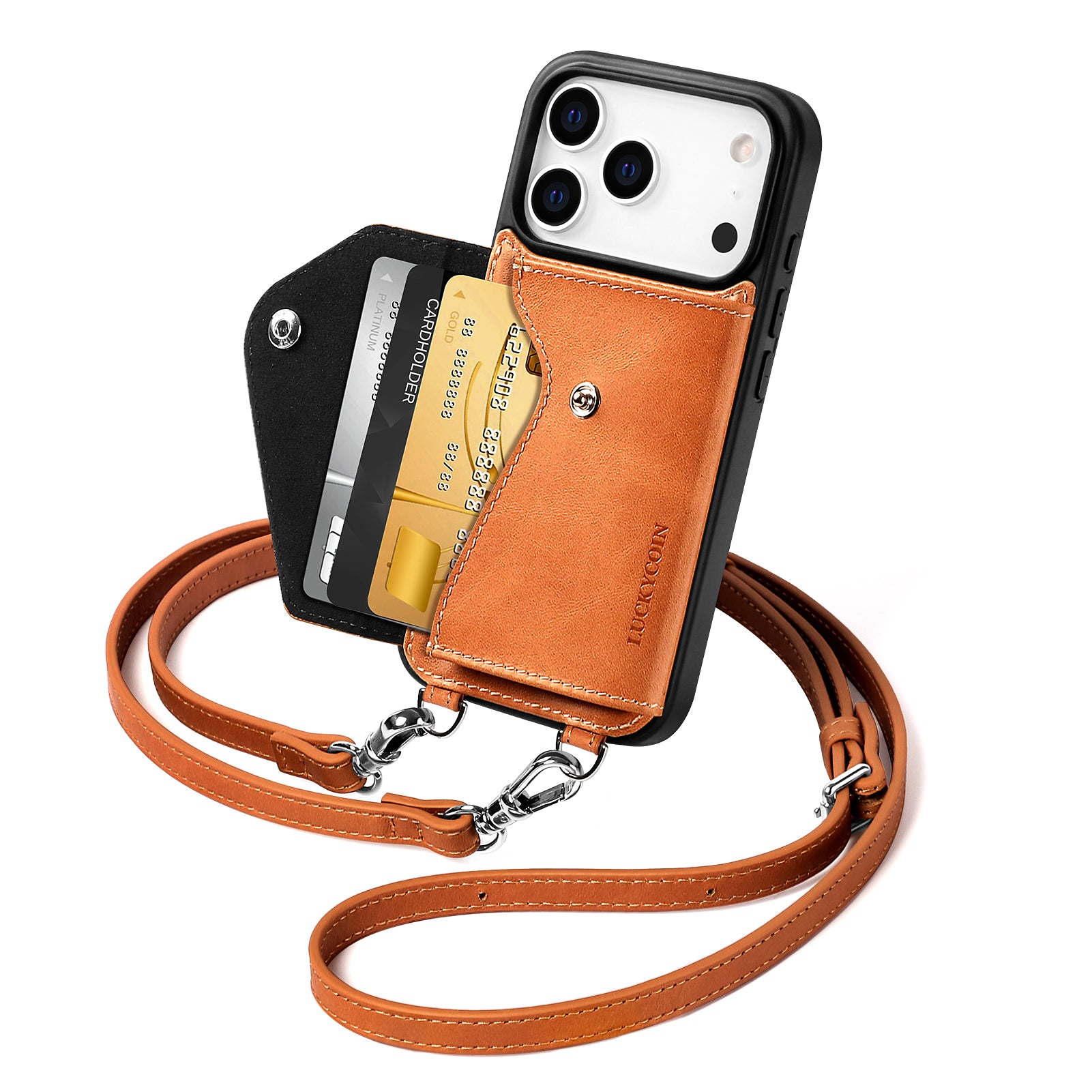 iPhone Crossbody Wallet Case | Vintage Brown Leather | LUCKYCOIN