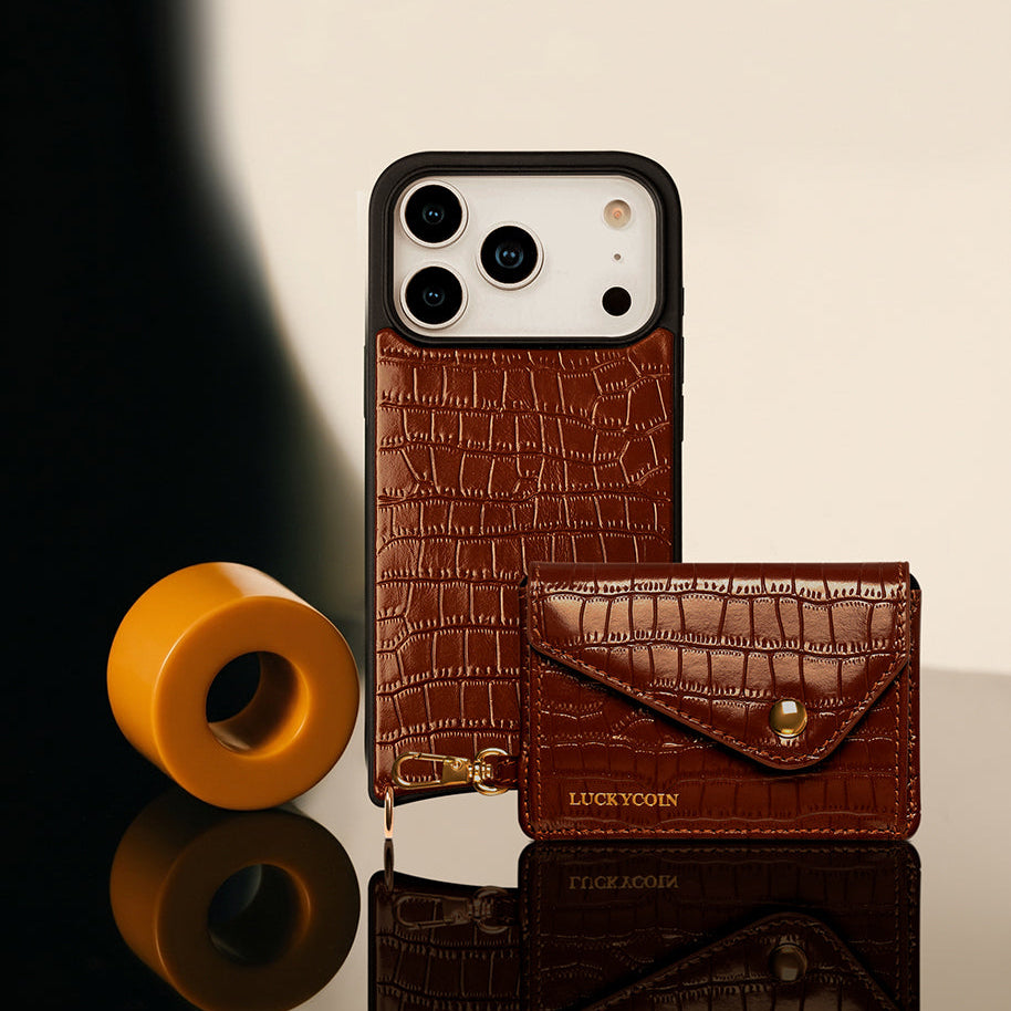 Magnet Wallet Crossbody Phone Case | Brown Croc