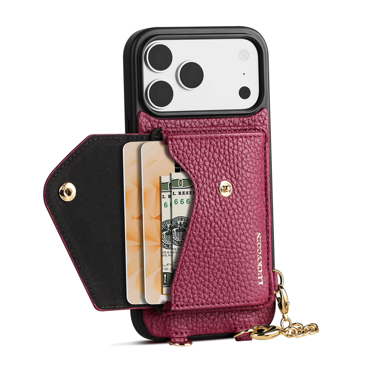 Detachable Crossbody Wallet Phone Case with Round Pouch | Rose Purple