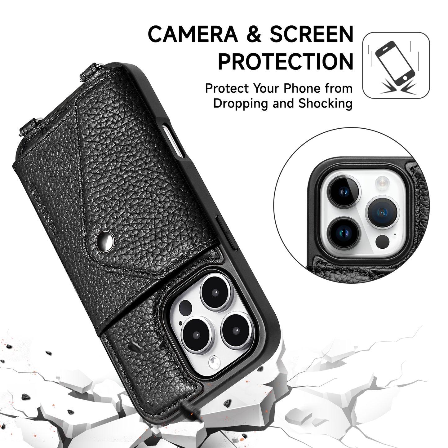 IPHONE CROSSBODY CASE | BLACK PEBBLED