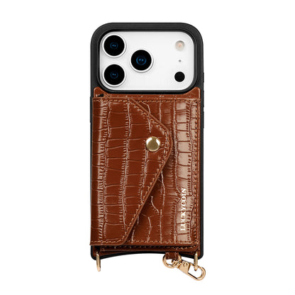 Magnet Wallet Crossbody Phone Case | Brown Croc