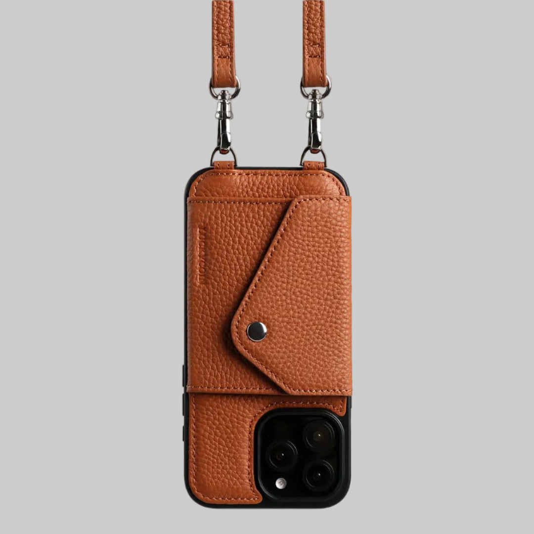 iPhone Crossbody Wallet Case | Brown Pebbled Leather iPhone Crossbody Wallet Case | Brown Pebbled Leather