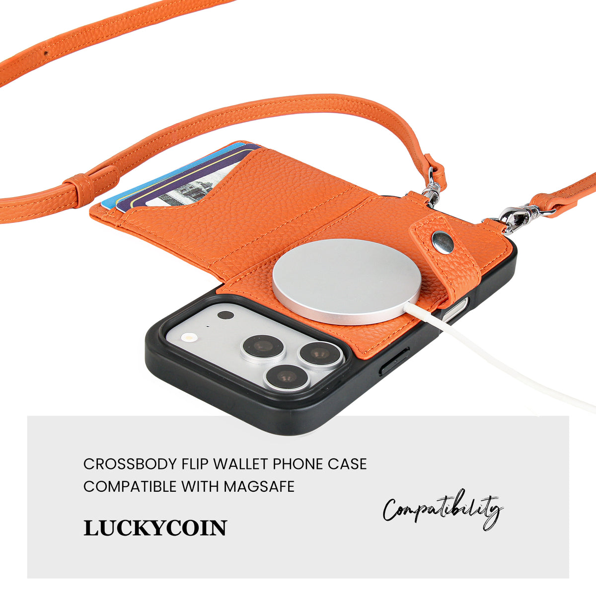 MagSafe Bifold Wallet Crossbody Case | Orange