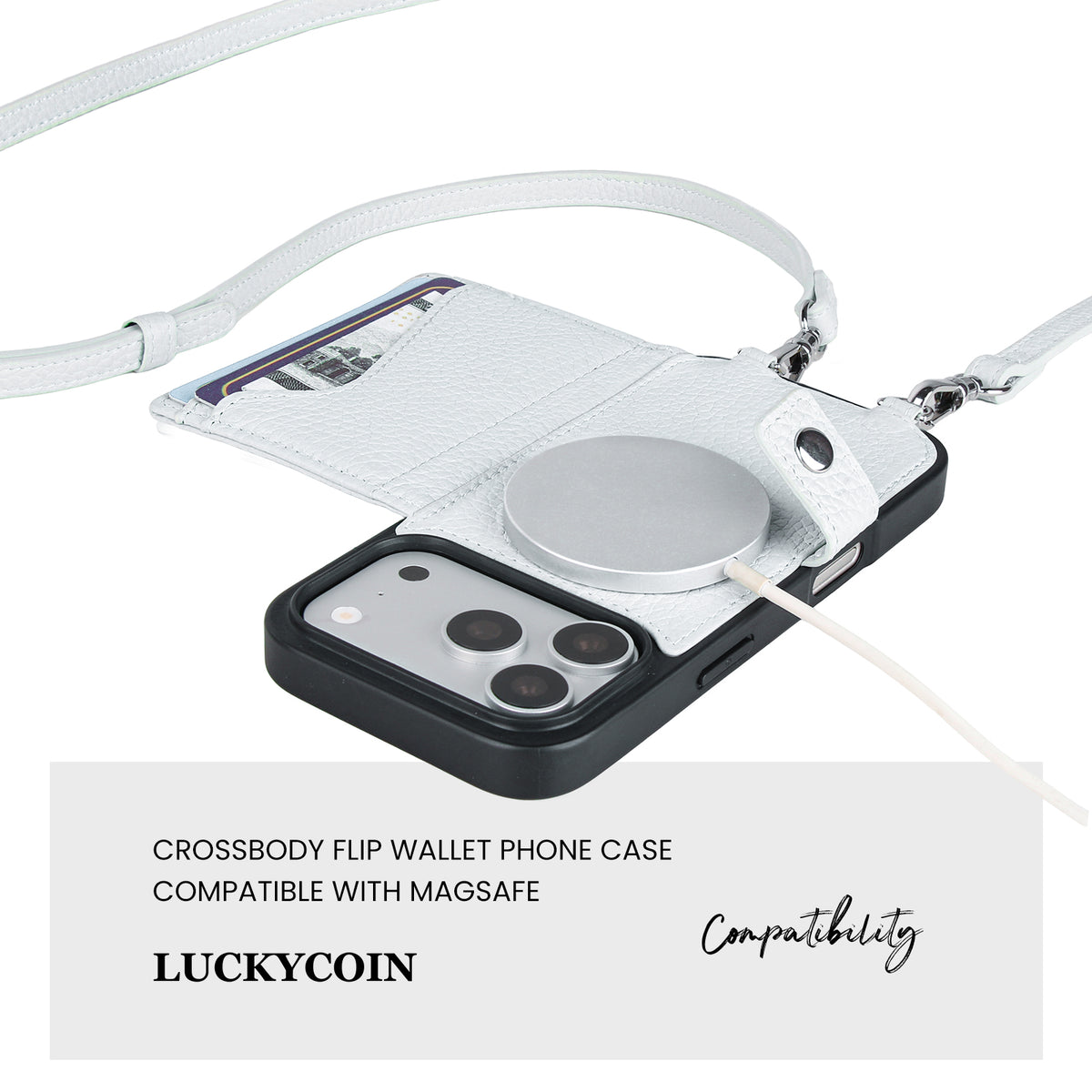 MagSafe Bifold Wallet Crossbody Case | Mist Blue
