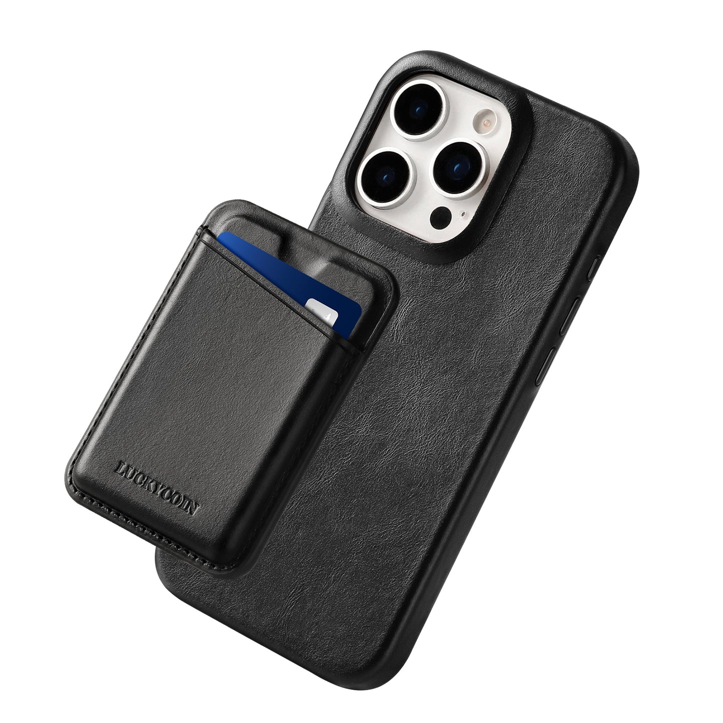 MAGNETIC LEATHER WALLET WITH CASE | BLACK