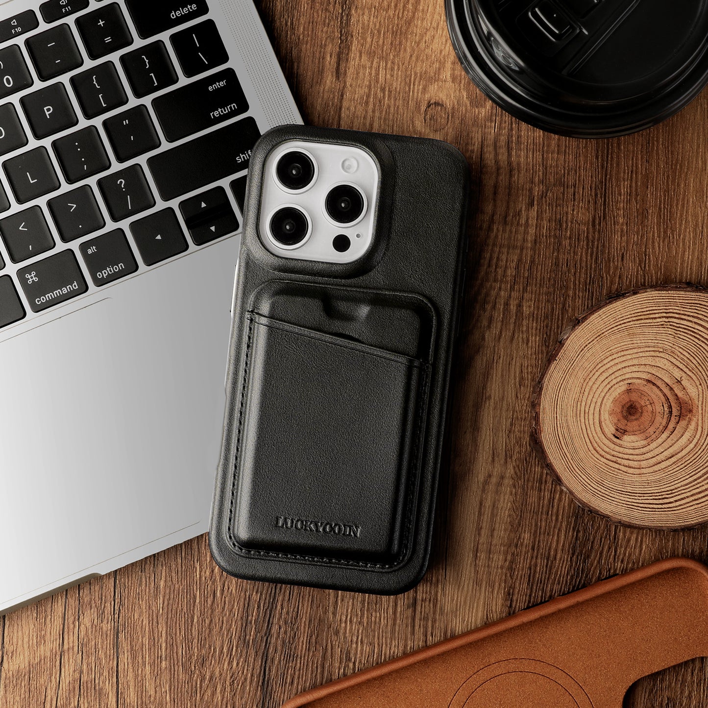 MAGNETIC LEATHER WALLET WITH CASE | BLACK