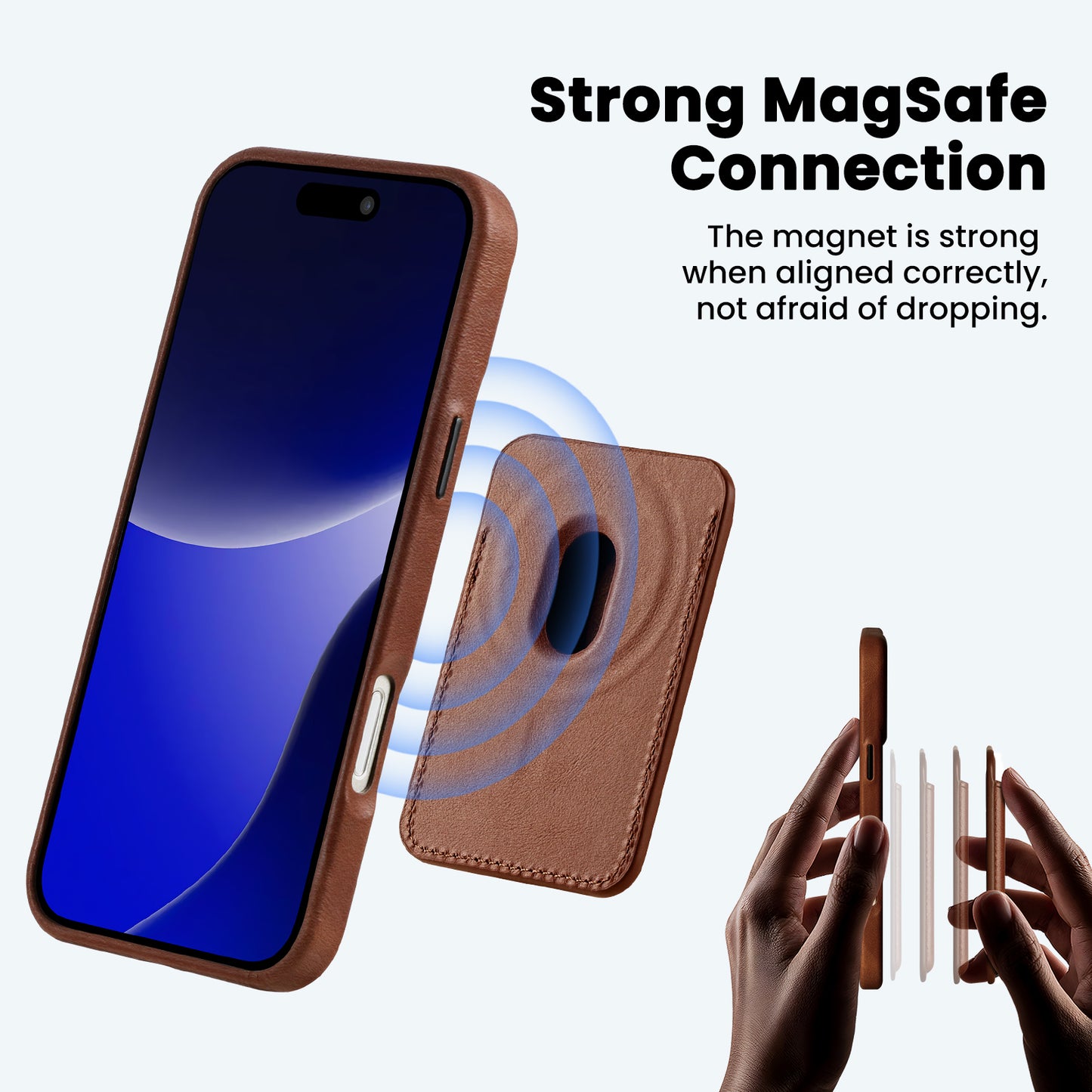 MAGNETIC LEATHER WALLET WITH CASE | DARK BROWM