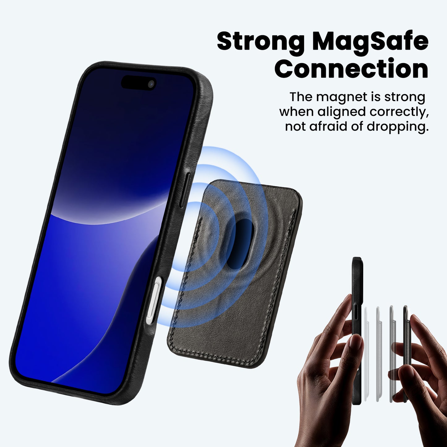 MAGNETIC LEATHER WALLET WITH CASE | BLACK