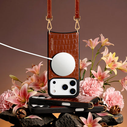 Magnet Wallet Crossbody Phone Case | Brown Croc